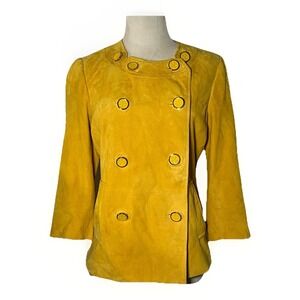 Tory Burch Mustard Yellow Suede leather Double-Breasted Jacket 3/4 Sleeve Size 6